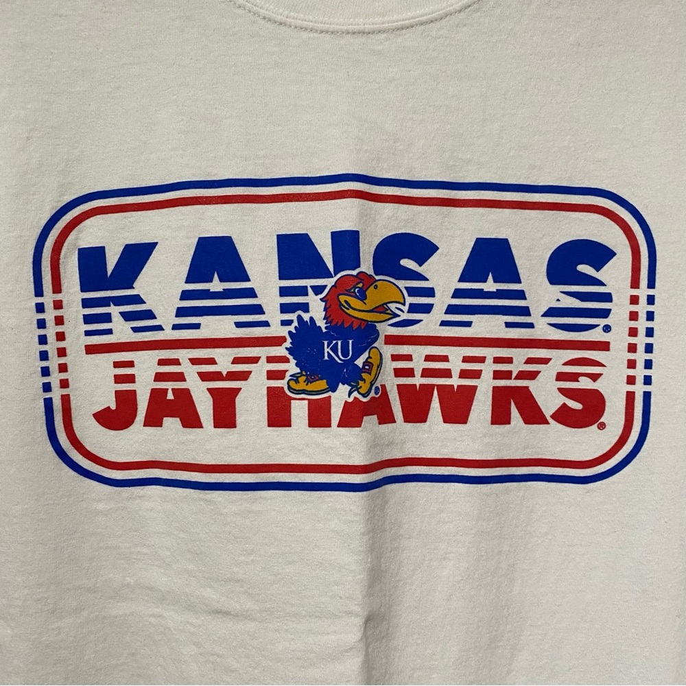 Hanes Unisex 2XL White University of Kansas Jayhawks Spell Out Long Sleeve Shirt - Picture 2 of 7